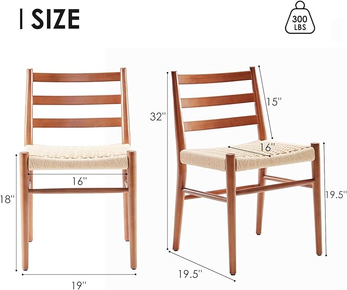 STARY Wood Rattan Dining Room Chairs Set of 2 with Comfortable Woven Seat, Fully Assembled, Walnut - Set of 4 - LeafyLoom