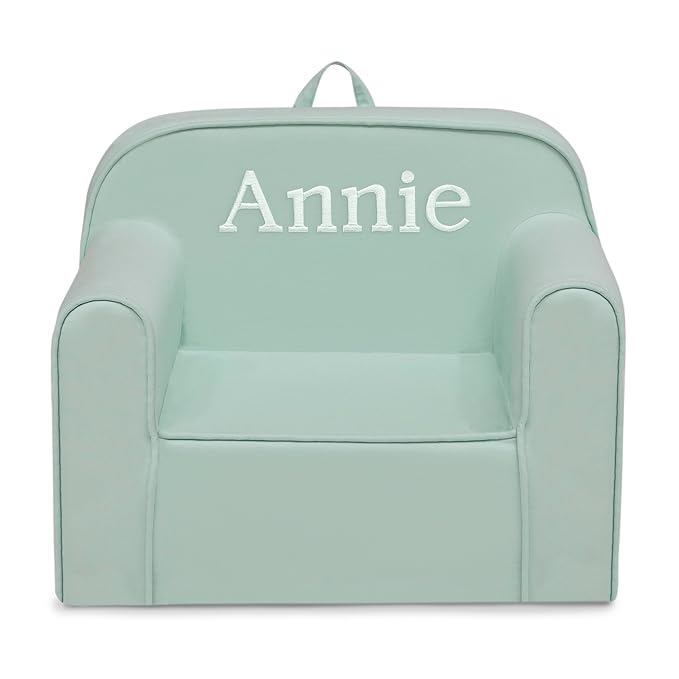 Delta Children Personalized Cozee Chair - Customize with Name – Foam Kids Chair for Ages 18 Months and Up, Sage - LeafyLoom