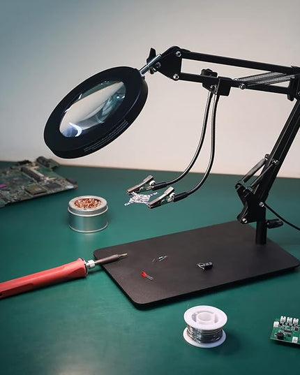 Magnifying Glass with Light and Stand, 3-in-1 Gooseneck Arms 3 Color Modes Stepless Dimmable, 10x&5X LED Desktop Magnifier with light Hands Free for Workbench Reading Crafts Painting Hobby Close Work - LeafyLoom