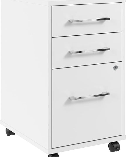 Bush Business Furniture Hustle 3 Drawer Rolling File Cabinet in White, Mobile Document Storage for Home and Professional Office - LeafyLoom