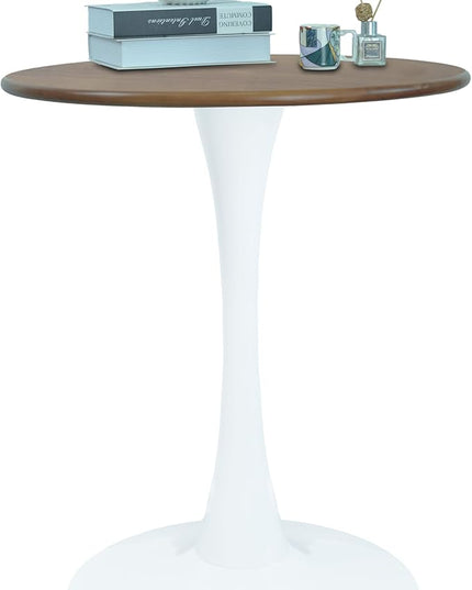 Rubber Wood 23.6" Round Dining Table for 2-4, Mid-Century Tulip Design with Pedestal Base - Perfect for Kitchen & Living Room(Cherry color) - LeafyLoom