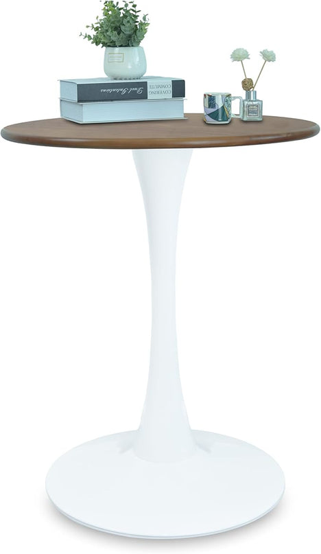 Rubber Wood 23.6" Round Dining Table for 2-4, Mid-Century Tulip Design with Pedestal Base - Perfect for Kitchen & Living Room(Cherry color) - LeafyLoom
