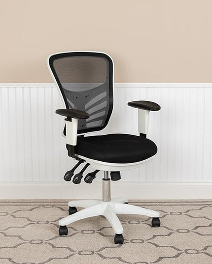 Flash Furniture Nicholas Mid-Back Swivel Office and Gaming Chair, Ergonomic Mesh Office Chair with Adjustable Lumbar Support and Height, Black/White - LeafyLoom