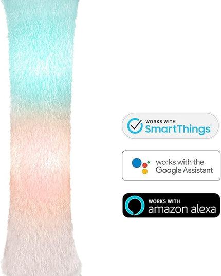 Floor Lamp with Two LED Bulbs, RGB Full Color Changing, Music Sync, Fabric Shade with Faux Feather Tassels Finish - LeafyLoom