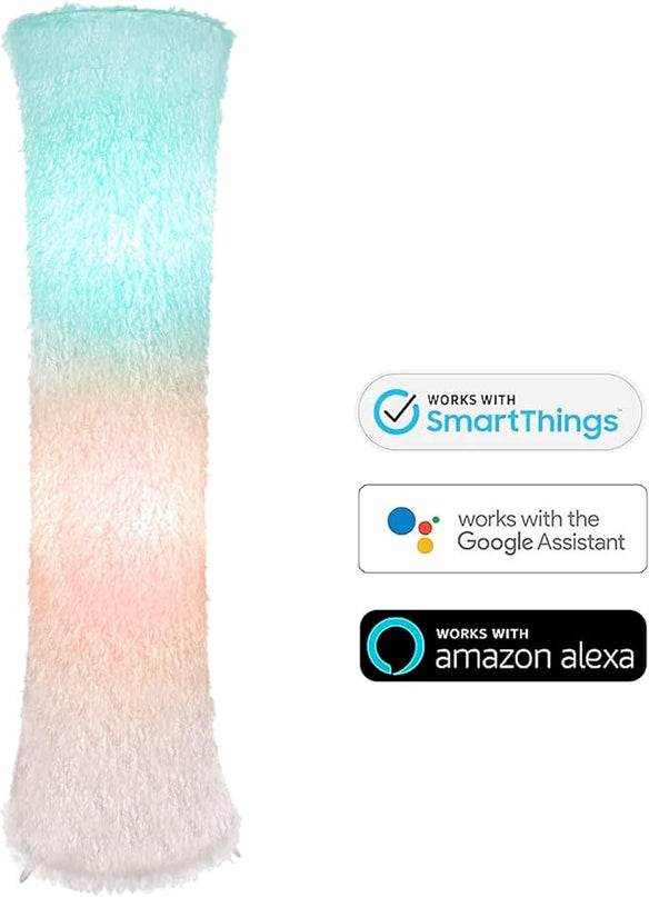 Floor Lamp with Two LED Bulbs, RGB Full Color Changing, Music Sync, Fabric Shade with Faux Feather Tassels Finish - LeafyLoom
