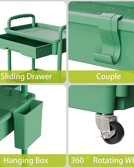 4 Tier Small Rolling Cart Organizer,Art Craft Diaper Bedside Snack Cart Laundry Room Bathroom Organizer Narrow Thin Slim Rolling Trolley Utility Cart with Wheels for Kitchen,Office(Green) - LeafyLoom
