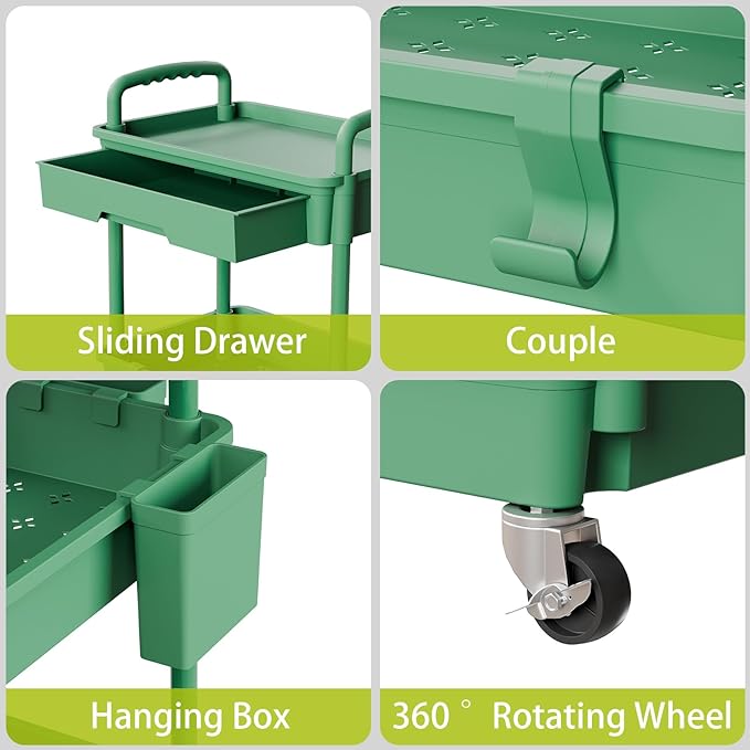 4 Tier Small Rolling Cart Organizer,Art Craft Diaper Bedside Snack Cart Laundry Room Bathroom Organizer Narrow Thin Slim Rolling Trolley Utility Cart with Wheels for Kitchen,Office(Green) - LeafyLoom