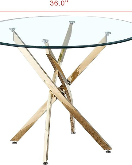 NicBex Modern Round Glass Dining Table Contemporary Round Clear Dining Tempered Glass Table with Gold Finish Stainless Steel Legs for Kitchen Dining Living Meeting Room Banquet Hall, Gold - LeafyLoom