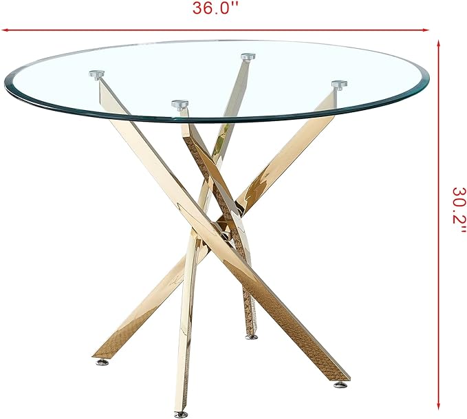 NicBex Modern Round Glass Dining Table Contemporary Round Clear Dining Tempered Glass Table with Gold Finish Stainless Steel Legs for Kitchen Dining Living Meeting Room Banquet Hall, Gold - LeafyLoom