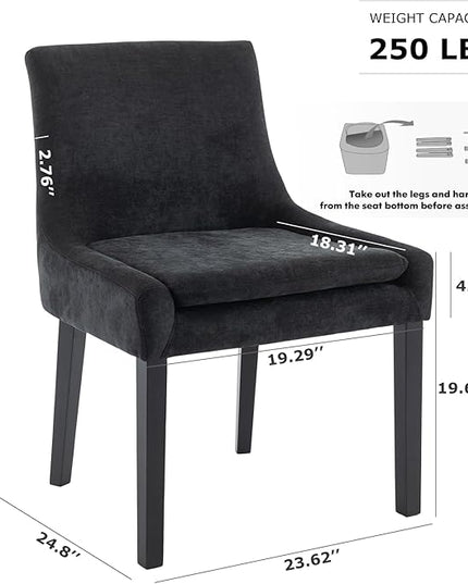 COLAMY Modern Dining Chairs Set of 6, Upholstered Corduroy Accent Side Leisure Chairs with Mid Back and Wood Legs for Living Room/Dining Room-Black - LeafyLoom