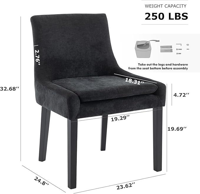 COLAMY Modern Dining Chairs Set of 6, Upholstered Corduroy Accent Side Leisure Chairs with Mid Back and Wood Legs for Living Room/Dining Room-Black - LeafyLoom