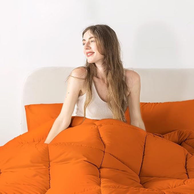 WhatsBedding Twin Comforter Set,Burnt Orange Lightweight Bedding Set for All Season Soft Down Alternative Terracotta Bed Set with 1 Pillowcase, Twin Size, 64"x88" - LeafyLoom