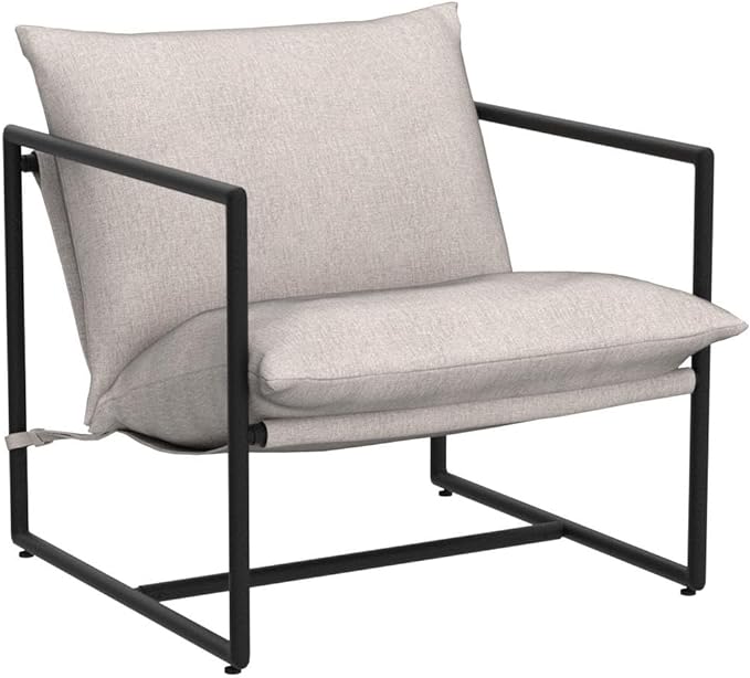 ZINUS Aidan Sling Accent Chair / Metal Framed Armchair with Shredded Foam Cushioning, Oatmeal - LeafyLoom
