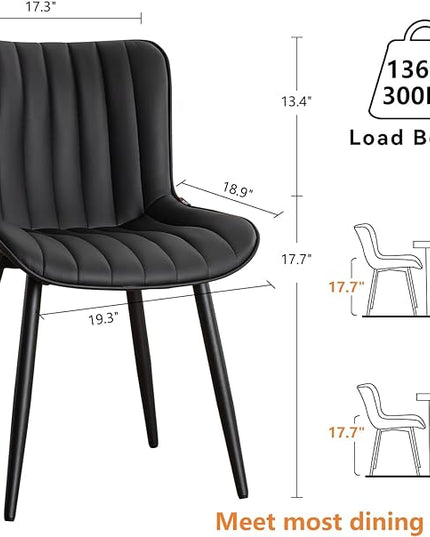 YOUNUOKE Black Dining Chairs Set of 2 Upholstered Mid Century Modern Kitchen Chair Armless Faux Leather Accent Dinning Side Chairs with Back and Metal Legs for Guest Waiting Reception Living Room - LeafyLoom