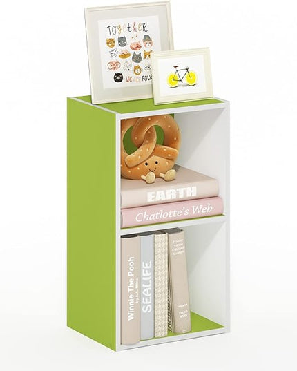 Furinno Luder Bookcase / Book / Storage, 2-Tier Cube, Green/White - LeafyLoom