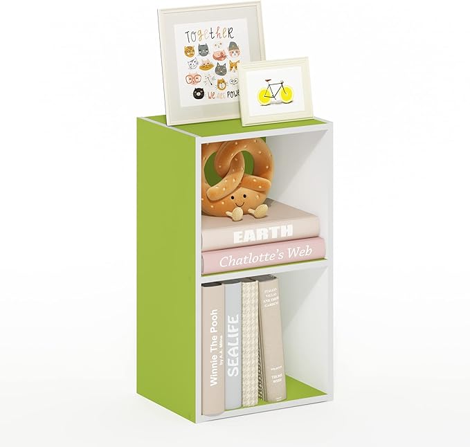 Furinno Luder Bookcase / Book / Storage, 2-Tier Cube, Green/White - LeafyLoom