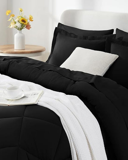 CozyLux Twin Bed in a Bag Comforter Sets with Comforter and Sheets 5 Pieces for Girls and Boys Black All Season Bedding Sets with Comforter, Pillow Sham, Flat Sheet, Fitted Sheet and Pillowcase - LeafyLoom