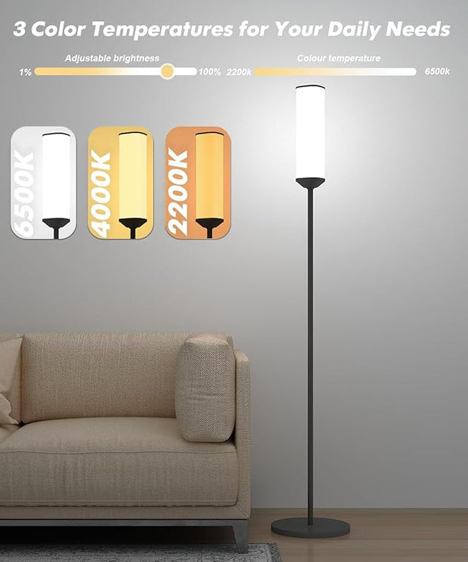 RGB Floor Lamp with Remote Control, LED Corner Lamp Works with Alexa, 1200 Lumens Bright Lamp for Office, 44+ Scenes, DIY Mode, Music Sync, Modern Floor Lamp for Bedroom, Living Room - LeafyLoom