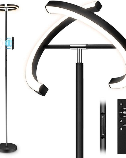 FIMEI Split Floor Lamp for Living Room, Modern Bright LED Standing Lamp, Eye-Protection Stepless Dimmable and 3000K-6000K, for Bedroom Office, Black - LeafyLoom