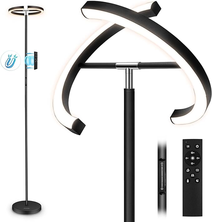 FIMEI Split Floor Lamp for Living Room, Modern Bright LED Standing Lamp, Eye-Protection Stepless Dimmable and 3000K-6000K, for Bedroom Office, Black - LeafyLoom