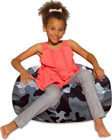 Posh Creations Bean Bag Chair for Kids, Teens, and Adults Includes Removable and Machine Washable Cover, Soft Nylon - Camo Gray and White, 27in - Medium - LeafyLoom