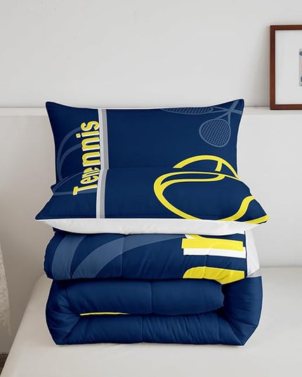 Feelyou Kids Tennis Comforter Set Twin Size Tennis Sports Bedding Set for Boys Girls Teens Bedroom Decor Tennis Gaming Comforter Blue Yellow Tennis Lovers Duvet Set with 1 Pillow Case - LeafyLoom