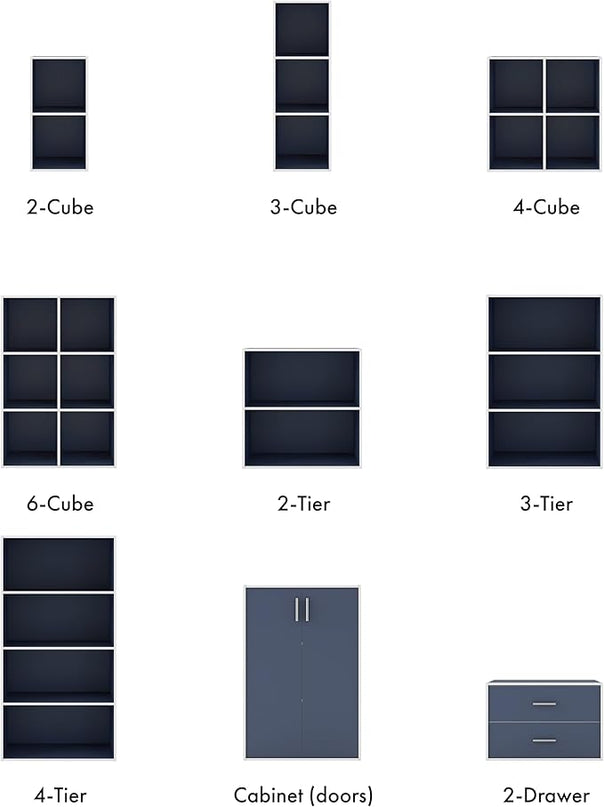 Apexa 2-Tier Cube Storage Organizer Shelves, Stackable Wood Bookcase Fits Cubby Bins for Organization, Dorm Teen Room Decor & Home Office, Steel Blue - LeafyLoom