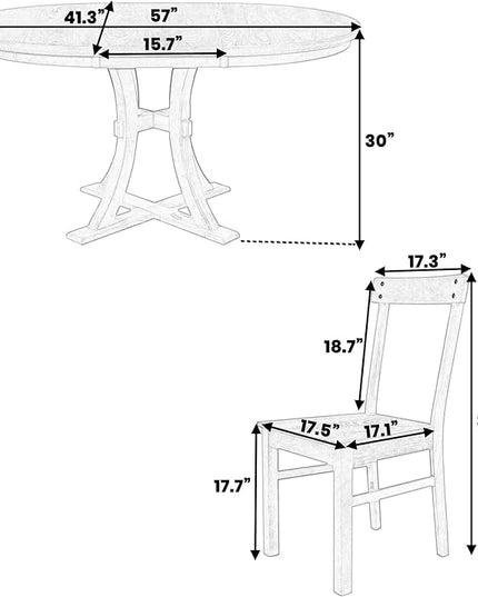Merax 5-Piece, Natural Rustic Set with Round Pedestal Extendable Table and 15.7" Removable Leaf, Simple Dining Chirs for Small Places - LeafyLoom