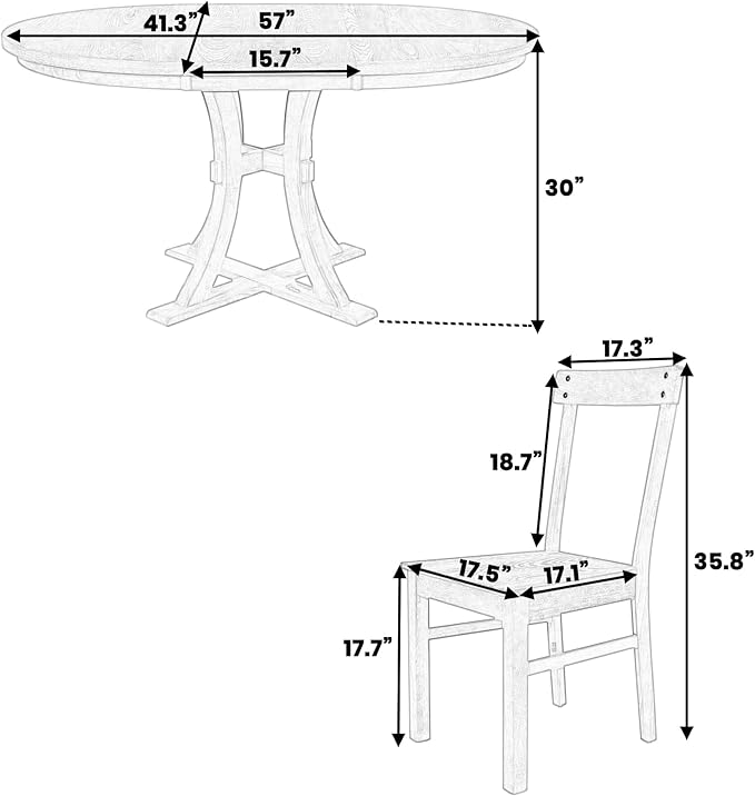 Merax 5-Piece, Natural Rustic Set with Round Pedestal Extendable Table and 15.7" Removable Leaf, Simple Dining Chirs for Small Places - LeafyLoom