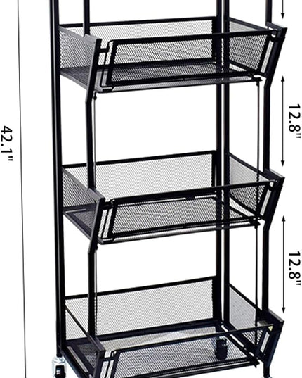 Slim Rolling Storage Cart,4 Tier Kitchen Storage Cart on Wheels,Small Metal Rolling Cart with Wooden Tabletop for Narrow Space in Kitchen,Bathroom,Laundry/Dining/Living Room,Office - LeafyLoom