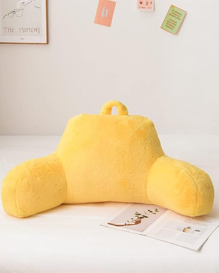 A Nice Night Faux Fur Reading Pillow Bed Wedge Large Adult Children Backrest with Arms Back Support for Sitting Up in Bed/Couch for Bedrest,Yellow - LeafyLoom