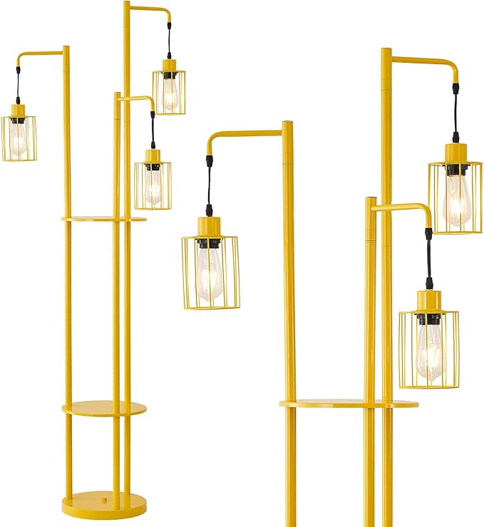 Dimmable floor lamp with tray，Industrial Farmhouse Floor Lamp adjustable Angle，3 Light Rustic Standing Tall Lamp for living room, bedroom and office （bulbs included） - LeafyLoom