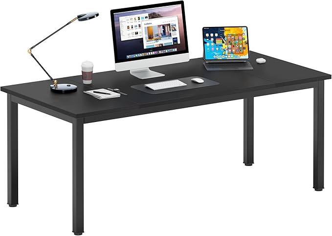 DlandHome Computer Desk, Large Executive Office Desk Computer Table Study Writing Desk Workstation for Home Office,70.8 x 31.5 inch,Black - LeafyLoom
