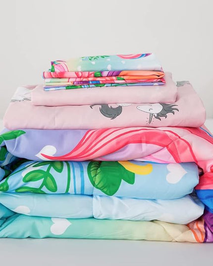 ADASMILE A & S Unicorn Comforter Set Twin with Sheets 6 Pieces Floral Pink Unicorn Bedding Set for Girls Kids Unicorn Sheets Soft Bed-in-a-Bag Comforter Reversible Bed Comforter Set for Home Decor - LeafyLoom