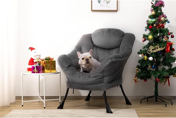 HollyHOME Modern Fabric Large Lazy Chair, Accent Oversized Comfy Reading Chair, Thick Padded Cozy Lounge Chair with Armrest, Steel Frame Leisure Sofa Chair for Living Room, Bedroom, Dorm, Smoky Grey - LeafyLoom