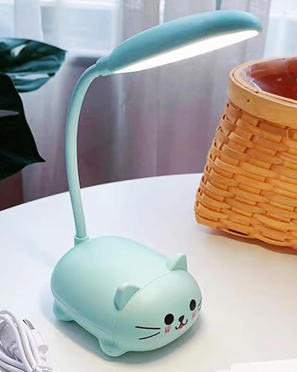 LED Desk Lamp，Mini Cat Night Light, Portable LED Table Light, Cute Foldable USB Rechargeable Reading Light Bedroom Children's Bedside Study (Blue) - LeafyLoom