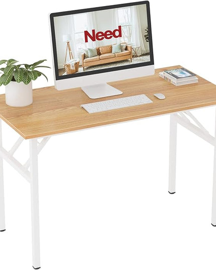 Need Office Computer Desk - 47.2L Sturdy and Heavy Duty Folding Laptop Table,Writing Table/Home Office Desk/Sewing Table,No Assembly Required,Teak&White AC5BW-120-ND - LeafyLoom