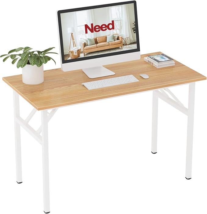 Need Office Computer Desk - 47.2L Sturdy and Heavy Duty Folding Laptop Table,Writing Table/Home Office Desk/Sewing Table,No Assembly Required,Teak&White AC5BW-120-ND - LeafyLoom