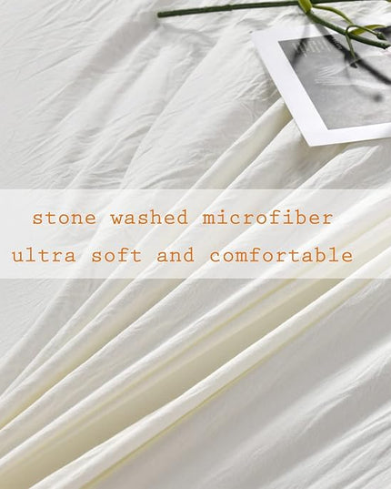 Ivory Ruffled Comforters Queen Size,Farmhouse Shabby Boho Chic Comforter Set,French Country Microfiber Inner Fill Ivory Bedding 3PCS(1 Ruffle Comforter and 2 Pillowcases) - LeafyLoom