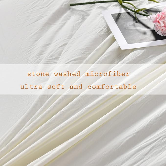 Ivory Ruffled Comforters Queen Size,Farmhouse Shabby Boho Chic Comforter Set,French Country Microfiber Inner Fill Ivory Bedding 3PCS(1 Ruffle Comforter and 2 Pillowcases) - LeafyLoom