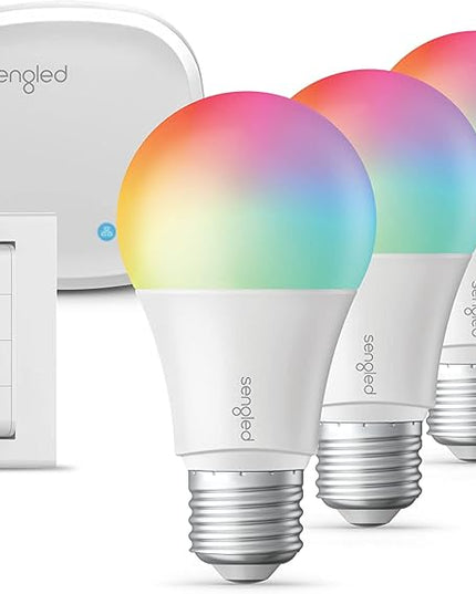 Sengled Color Changing Bulbs That Works with Alexa, Google Home, 3 Pack Starter Kit with Smart Switch, RGB Light A19 E26 Dimmable LED 60W Equivalent, 800LM, 5 Piece Set, White, 3 Count Sengled