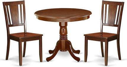 East West Furniture ANDU3-MAH-W Antique 3 Piece Set Contains a Round Kitchen Table with Pedestal and 2 Dining Room Chairs, 36x36 Inch, Mahogany - LeafyLoom