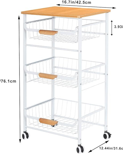 HEOMU 4 Tier Rolling Kitchen Storage Cart, Metal Microwave Stand Kitchen Island Cart on Wheels with Storage for Kitchen, Bathroom, Living Room, Bar, Office, White - LeafyLoom