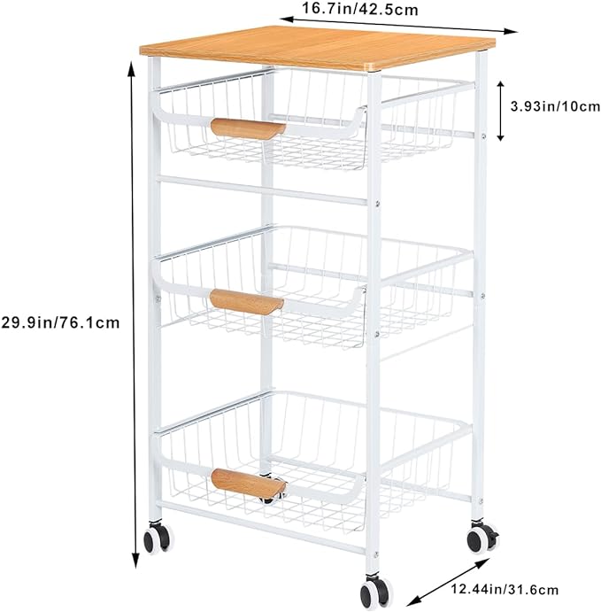 HEOMU 4 Tier Rolling Kitchen Storage Cart, Metal Microwave Stand Kitchen Island Cart on Wheels with Storage for Kitchen, Bathroom, Living Room, Bar, Office, White - LeafyLoom