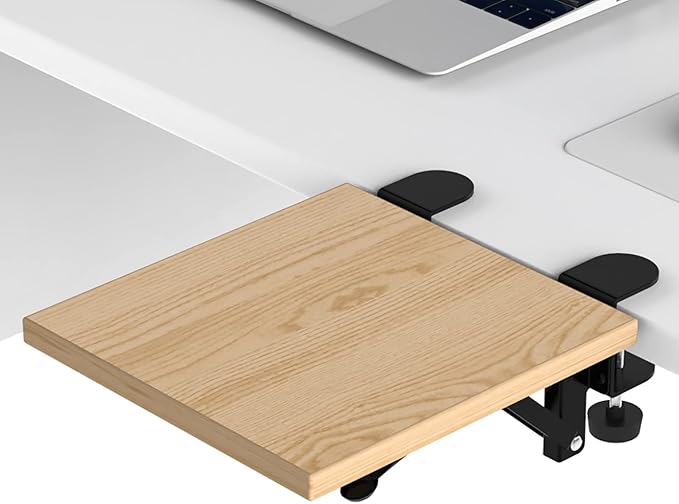 Ergonomics Desk Extender Tray, 9.5"x9.1" Punch-Free Clamp on, Foldable Keyboard Drawer Tray, Table Mount Arm Wrist Rest Shelf, Computer Elbow Arm Support - LeafyLoom