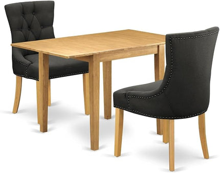 East West Furniture NDFR3-OAK-20 Norden 3 Piece Dinette Set for Small Spaces Contains a Rectangle Dining Table with Dropleaf and 2 Dark Gotham Linen Fabric Parson Chairs, 30x48 Inch - LeafyLoom
