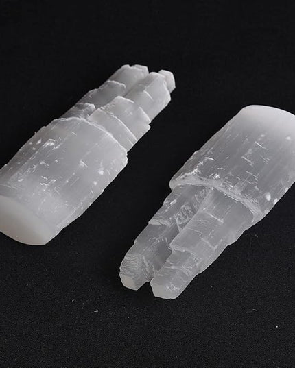 JIC Gem USB Selenite Lamp Twin Tower Healing Crystal Lamp Natural Selenite Skyscraper Lamp 6 Inch with Wooden LED Light Stand Base - LeafyLoom