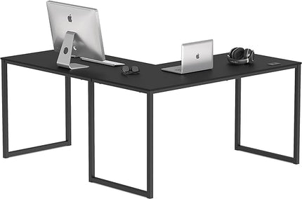 SHW Home Office 55-Inch Large L Shaped Corner Desk, 24" Deep, Black - LeafyLoom