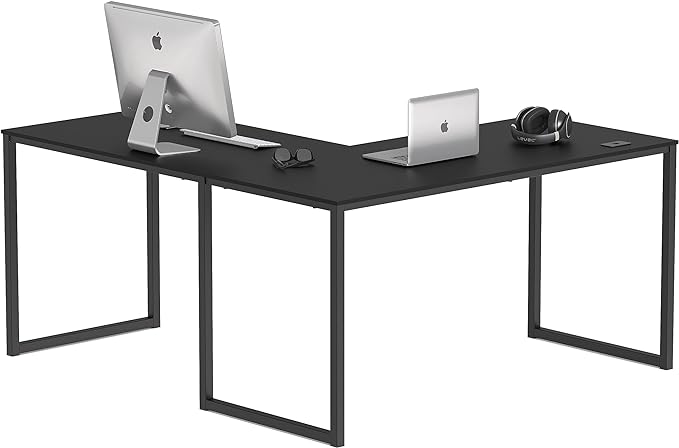 SHW Home Office 55-Inch Large L Shaped Corner Desk, 24" Deep, Black - LeafyLoom