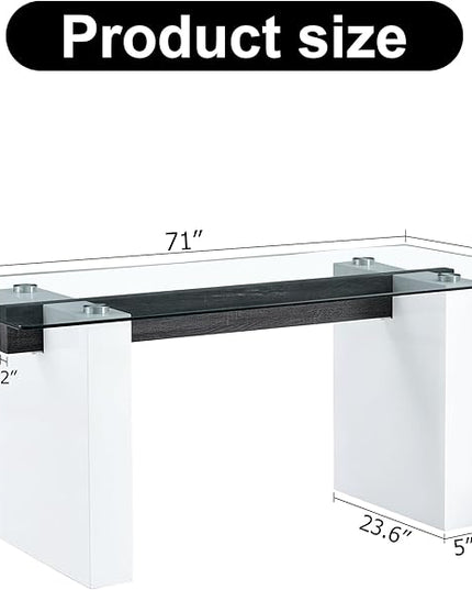 NicBex Large Modern Simple Rectangular Glass Table for 6-8 People, Equipped with 0.4-Inch Tempered Glass Table Top and Large MDF Table Legs for Kitchen, Dining Room, Living Room, White - LeafyLoom